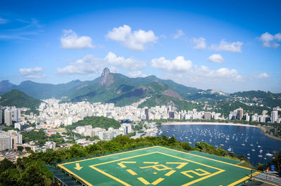 High angle view of cityscape against sky