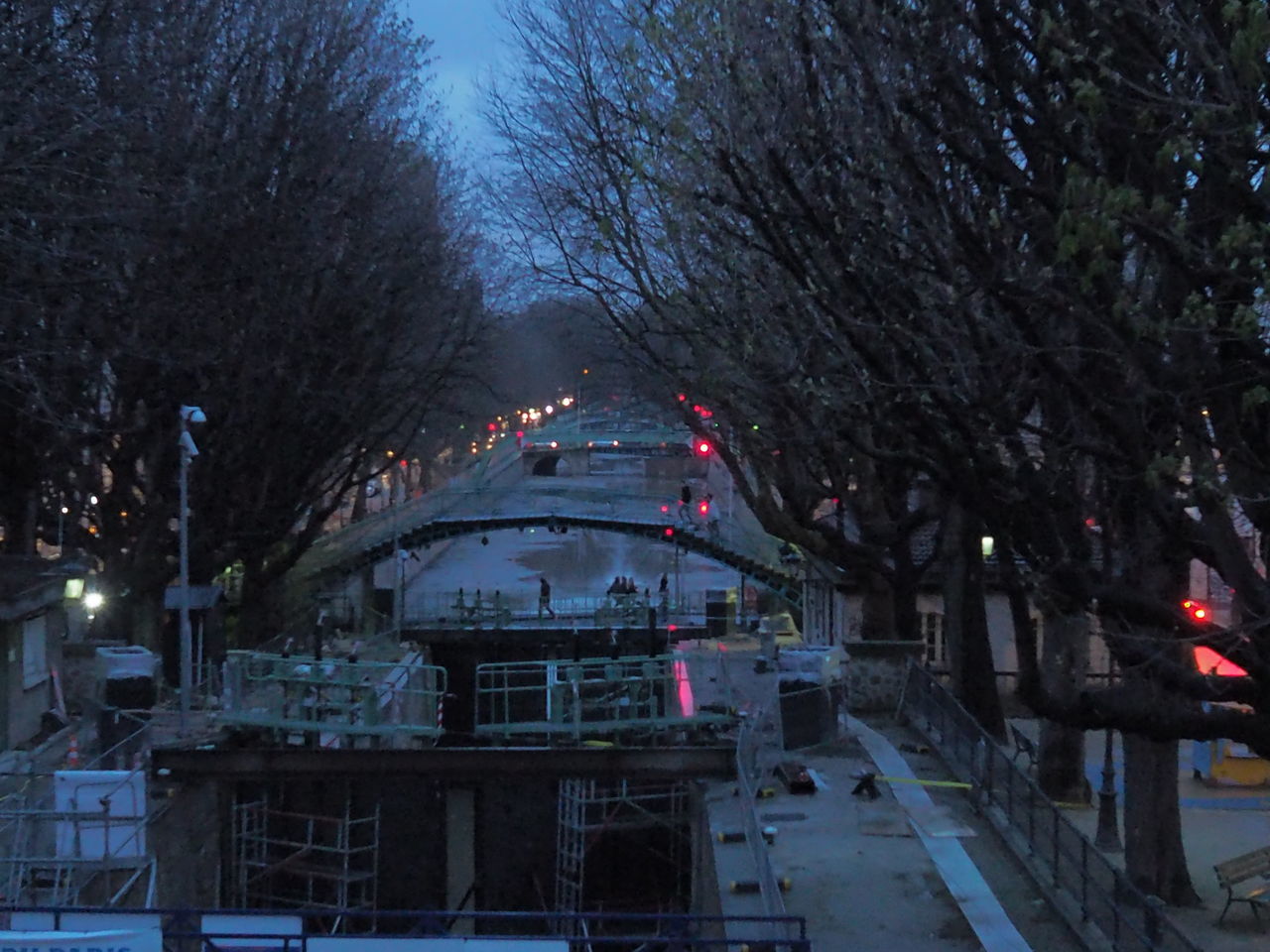 tree, illuminated, transportation, built structure, architecture, building exterior, street light, night, street, car, lighting equipment, road, land vehicle, bare tree, city, red, mode of transport, outdoors, incidental people, no people