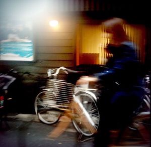 Blurred motion of people at night