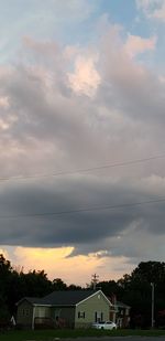 Low angle view of buildings against sky during sunset