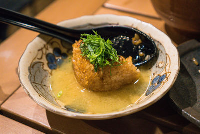 High angle view of meal served in bowl