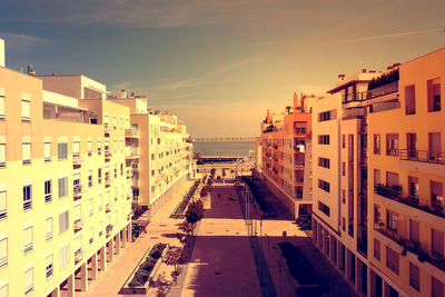 Buildings at sunset