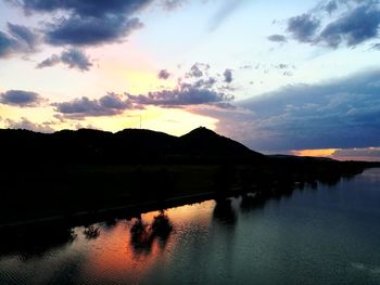 Scenic view of lake against sky during sunset