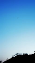 Low angle view of silhouette birds flying against clear blue sky