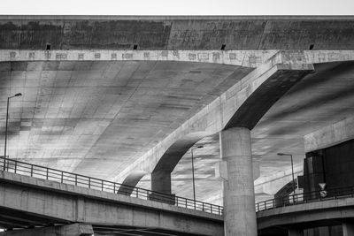 Low angle view of bridge over river in city