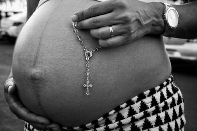 Close-up of woman with hands