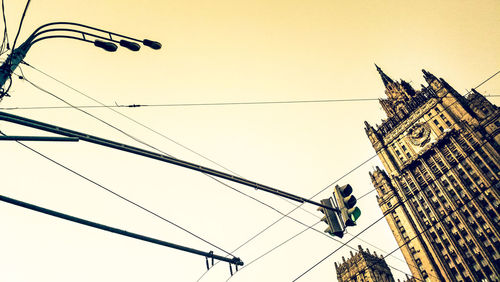 Low angle view of power lines against sky