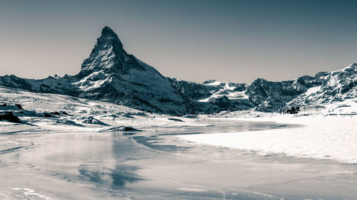 Scenic view of frozen lake against clear sky