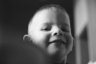 Close up portrait of cute baby boy,black and white