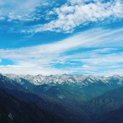 Scenic view of mountains against cloudy sky