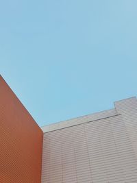 Low angle view of building against clear blue sky
