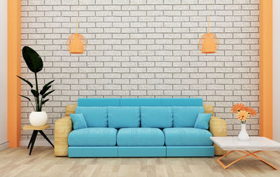Empty chair against wall at home