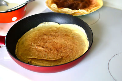 High angle view of breakfast on table