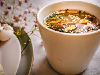 Close-up of drink served on table