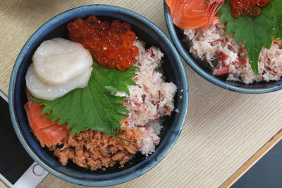 High angle view of meal served in bowl