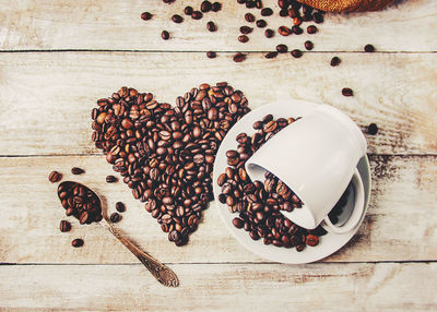 High angle view of coffee beans on table