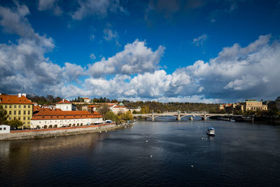 Scenic view of river against blue sky