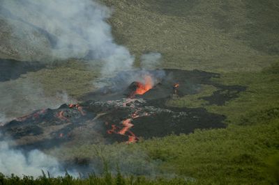 Aerial view of volcanic and mountain