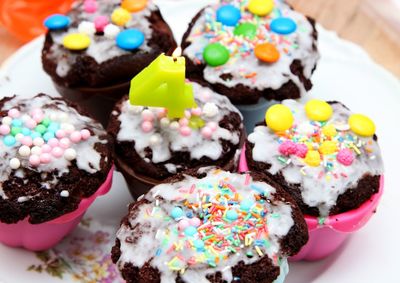 Close-up of cupcakes on table