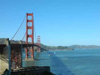 Golden gate bridge over san francisco bay against clear sky