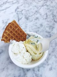 High angle view of ice cream in plate