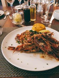 High angle view of food served in plate
