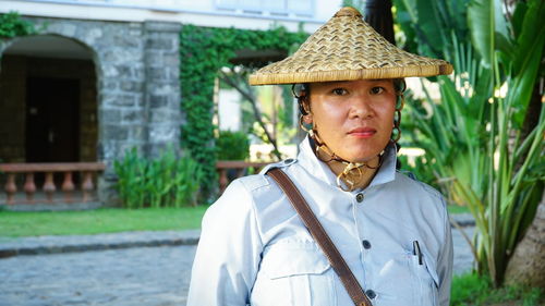 Portrait of man wearing hat outdoors