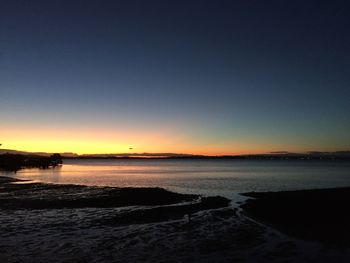 Scenic view of sea against clear sky during sunset