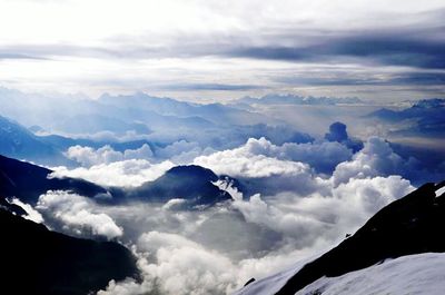 Scenic view of mountains against cloudy sky