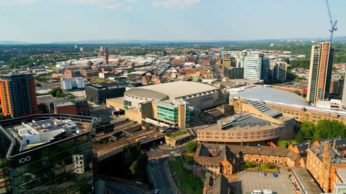 High angle view of cityscape against sky