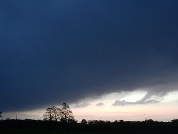 Silhouette trees on field against sky at sunset