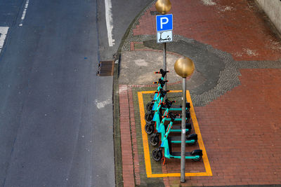 High angle view of people walking on street