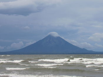 Scenic view of sea against cloudy sky