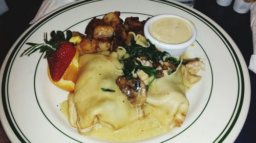 Close-up of food served in plate