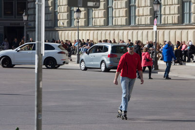 People walking on city street