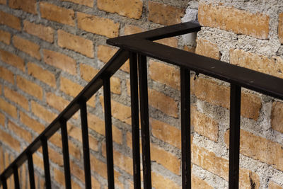 Close-up of railing against wall