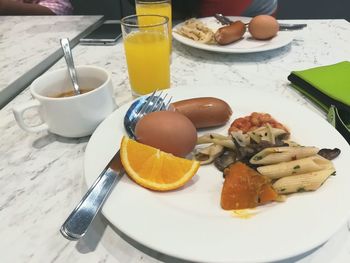 Close-up of breakfast on table