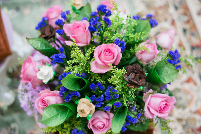 High angle view of rose bouquet