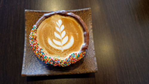 High angle view of coffee on table