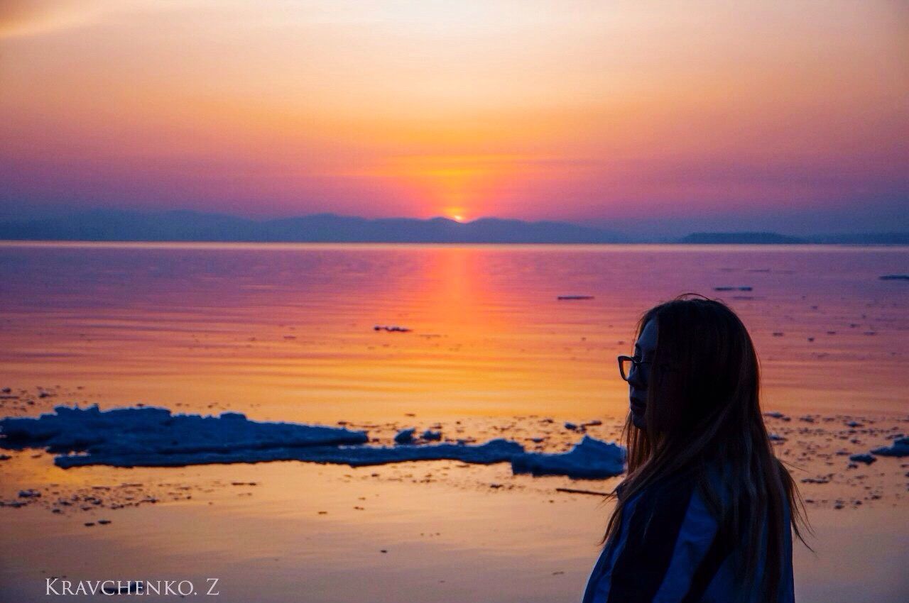 REAR VIEW OF SEA AT SUNSET