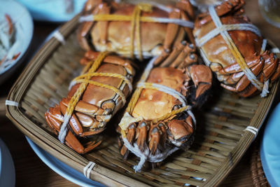 Close-up of seafood in plate on table