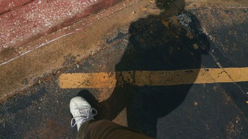 Low section of person standing on road