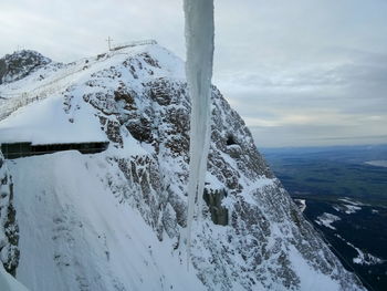 Scenic view of snow covered mountains against sky