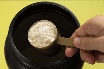 High angle view of person preparing food