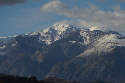 Scenic view of snowcapped mountains against sky