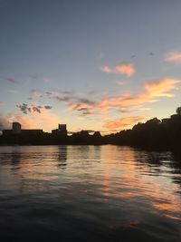 Scenic view of lake against sky during sunset