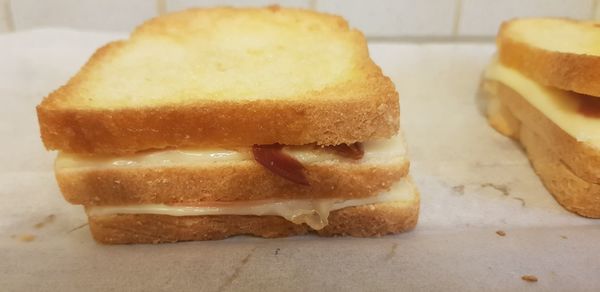 Close-up of bread in plate on table