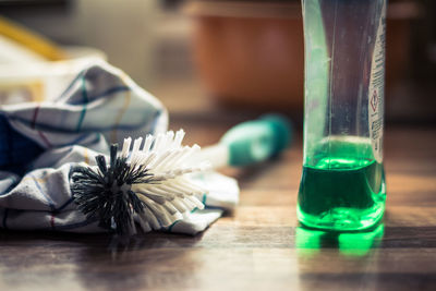 Close-up of glasses on table