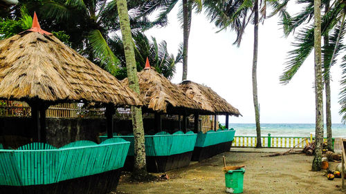 Palm trees on beach against sky