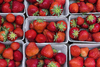 Full frame shot of strawberries in container